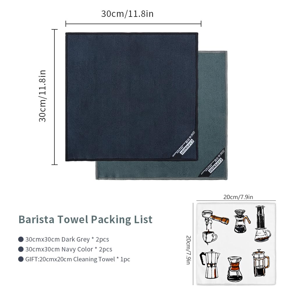 Cafemasy Barista Micro Cleaning Towels Pack 4Pcs Soft Absorbent Non-Abrasive Micro Cleaning Cloth For Barista To Clean Steam Wan