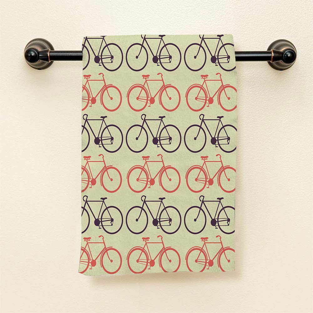 Hgod Designs Bicycle Hand Towels,Vintage Bikes Wheel Gear City Vehicle Pattern 100% Cotton Soft Bath Hand Towels For Bathroom Ki