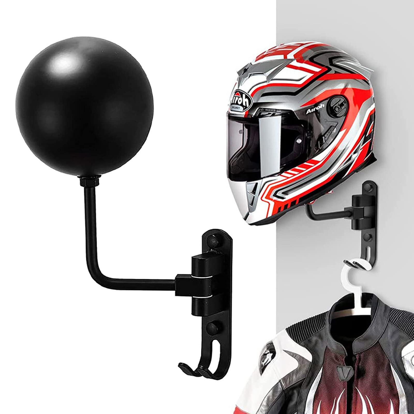 Olymajy Helmet Stand, Motorcycle Helmet Display Stand With Hook, Wall Mounted Rotatable Hat Stand, Hard Hat, Handbag Storage Dis