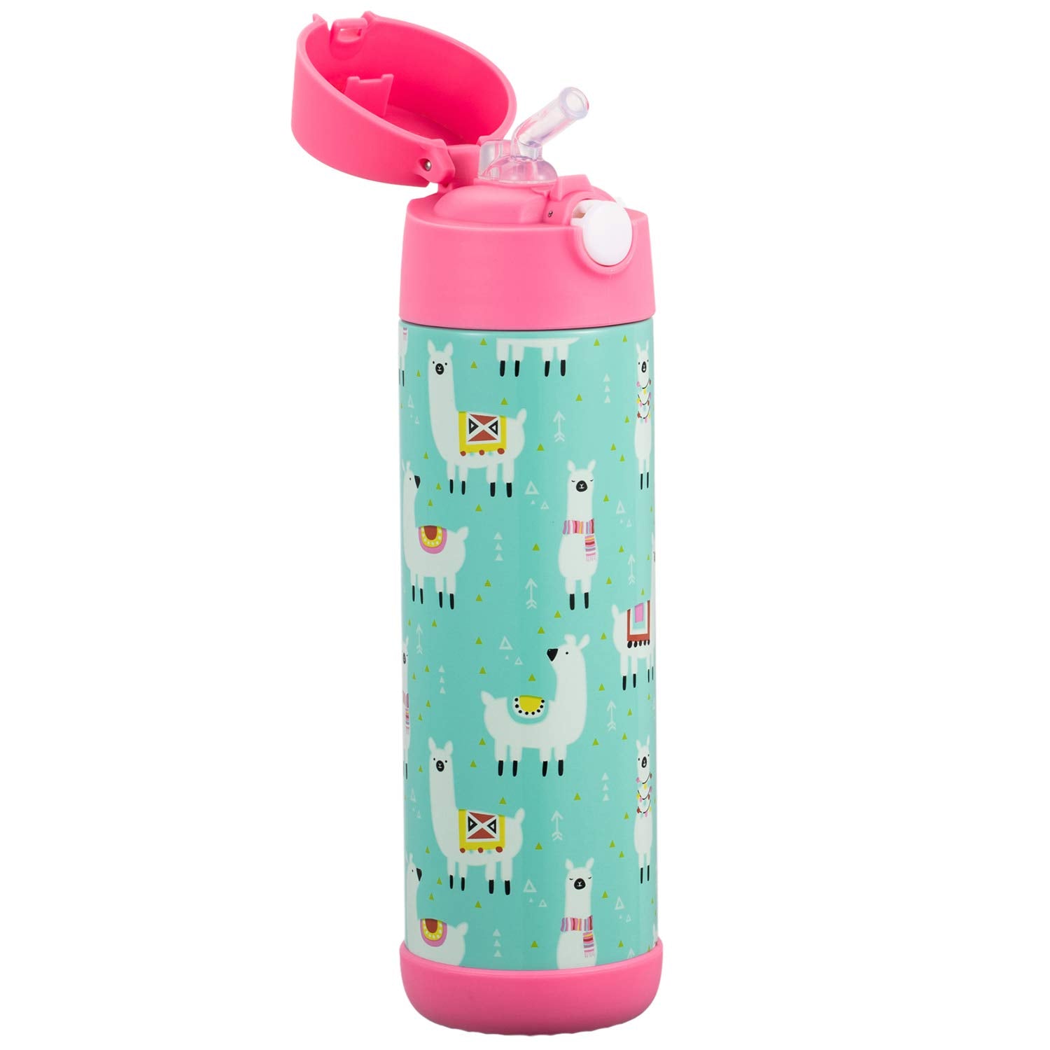 Snug Kids Water Bottle - insulated stainless steel thermos with straw (girlsBoys) - Llamas  17oz