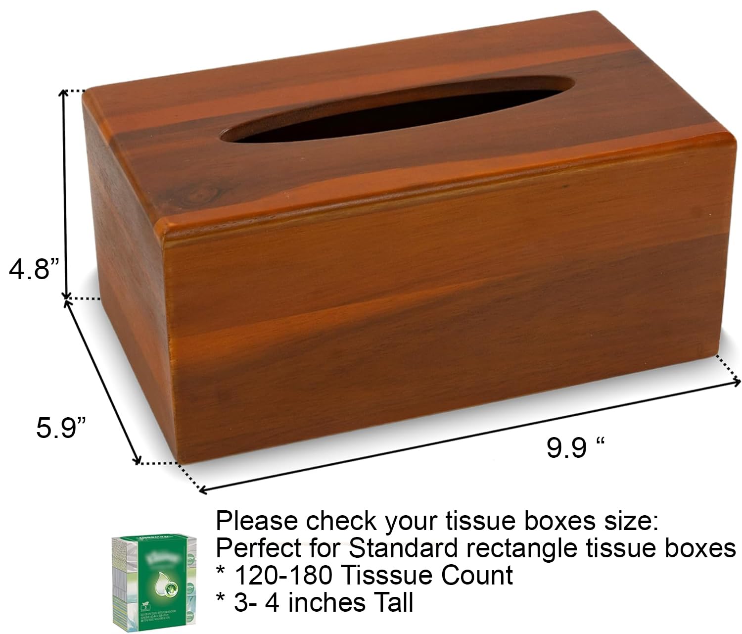 Kolwoven Tissue Box Holder - Tissue Box Cover - Acacia Wood Tissues Box Cover -Modern Farmhouse Decor Facial Tissue Holder On Ta