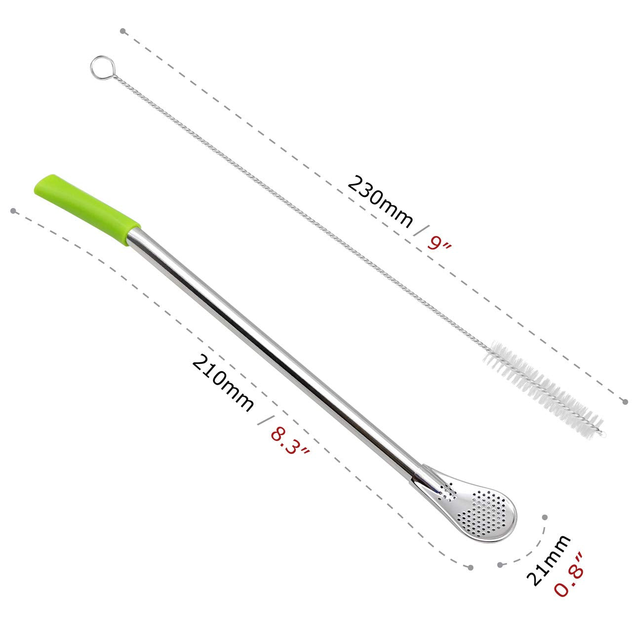 Gfdesign 8.3 Inches Long Yerba Mate Bombilla Gourd Drinking Filter Straws Soft Heatproof Silicone Tips Food-Grade 18/8 Stainless