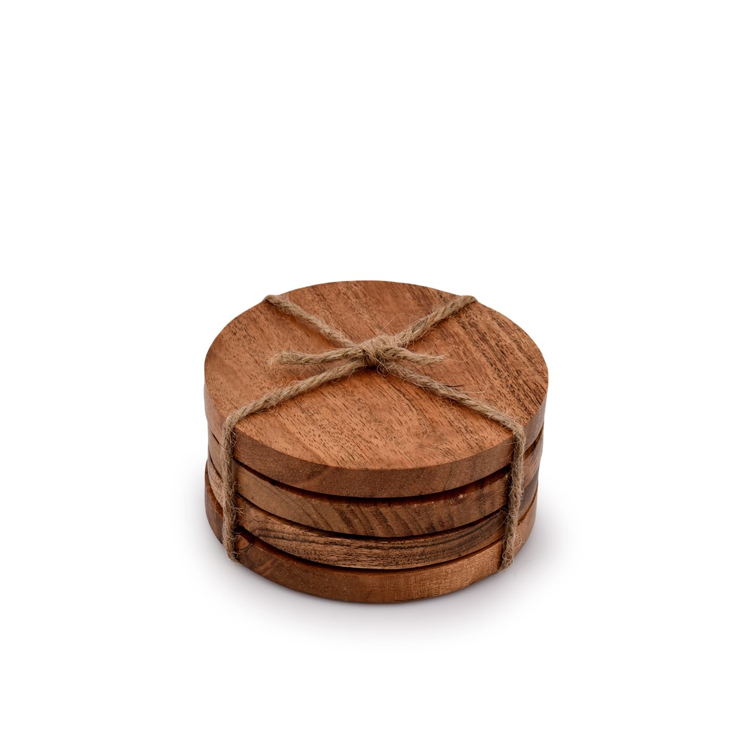 Samhita Acacia Wood Round Coasters Protection Tabletop,Countertop And Surfaces From Water Marks Or Damage | Home & Office Decor