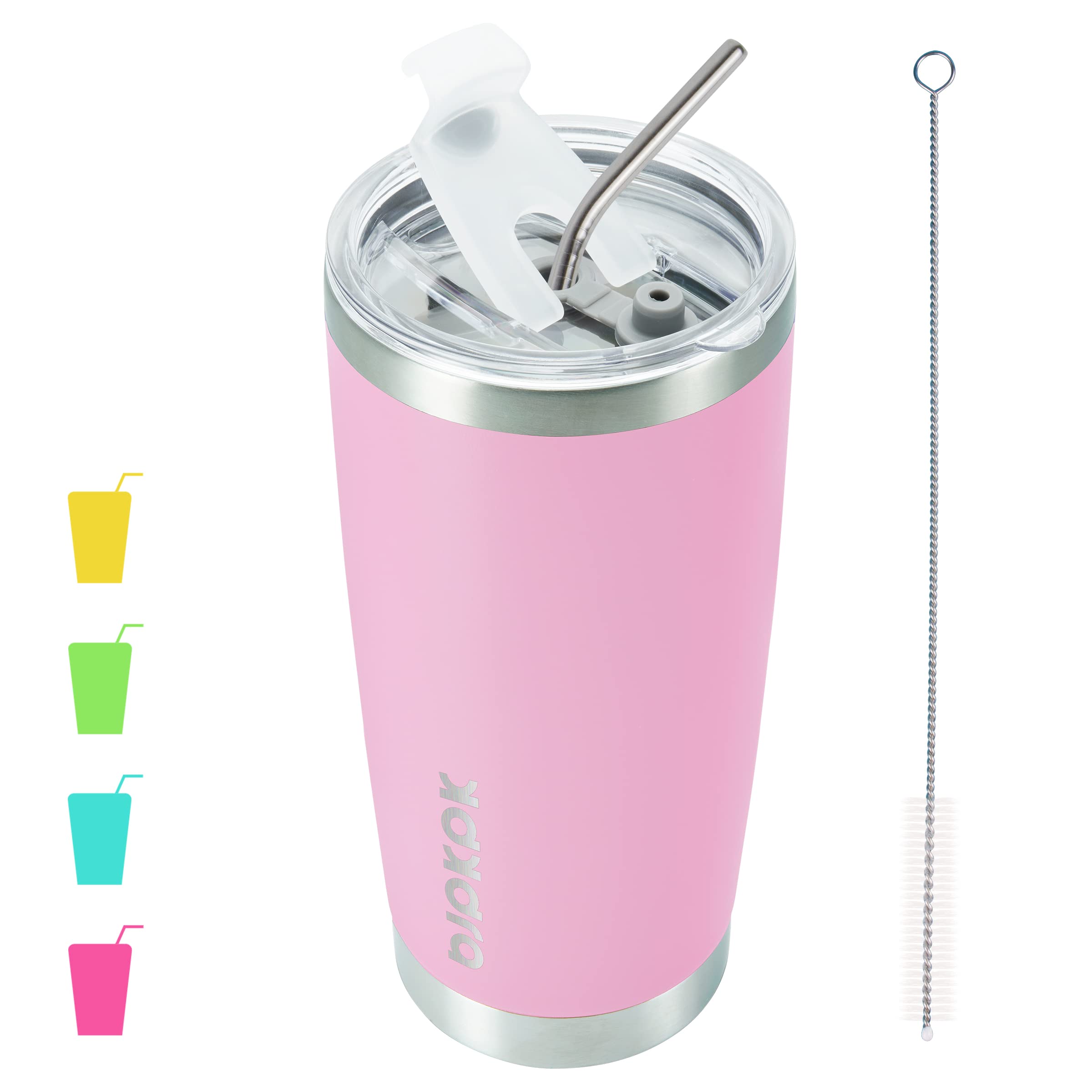 BJPKPK 20 oz Insulated Tumblers Stainless Steel Coffee Mug Tumbler Cups With Lid And Straw,Light Pink