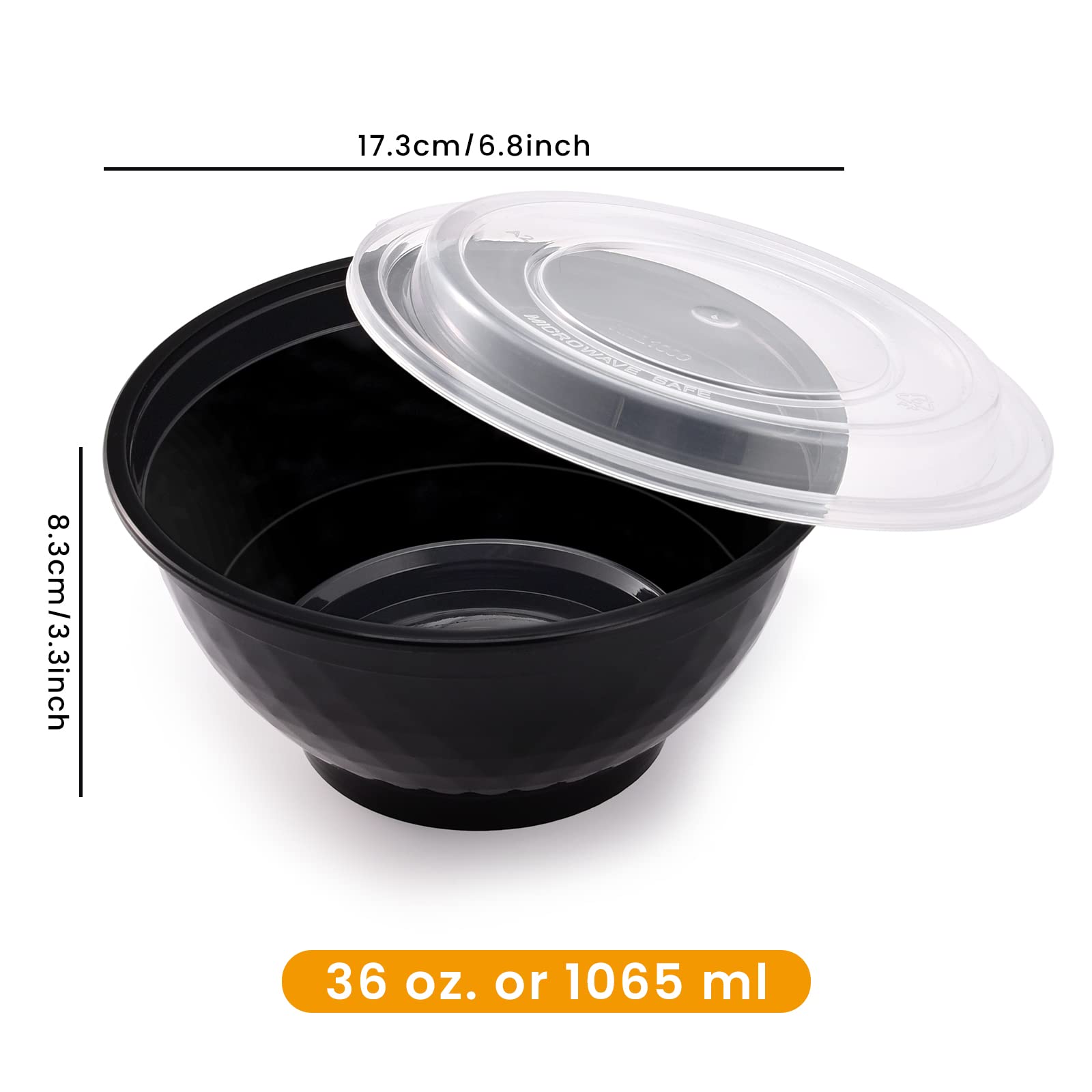 Kitchnmore 36Oz Extra-Thick Meal Prep Bowls With Lids, Plastic Containers With Clear Covers For Noodles, Poke Bowl, Salad, Soup