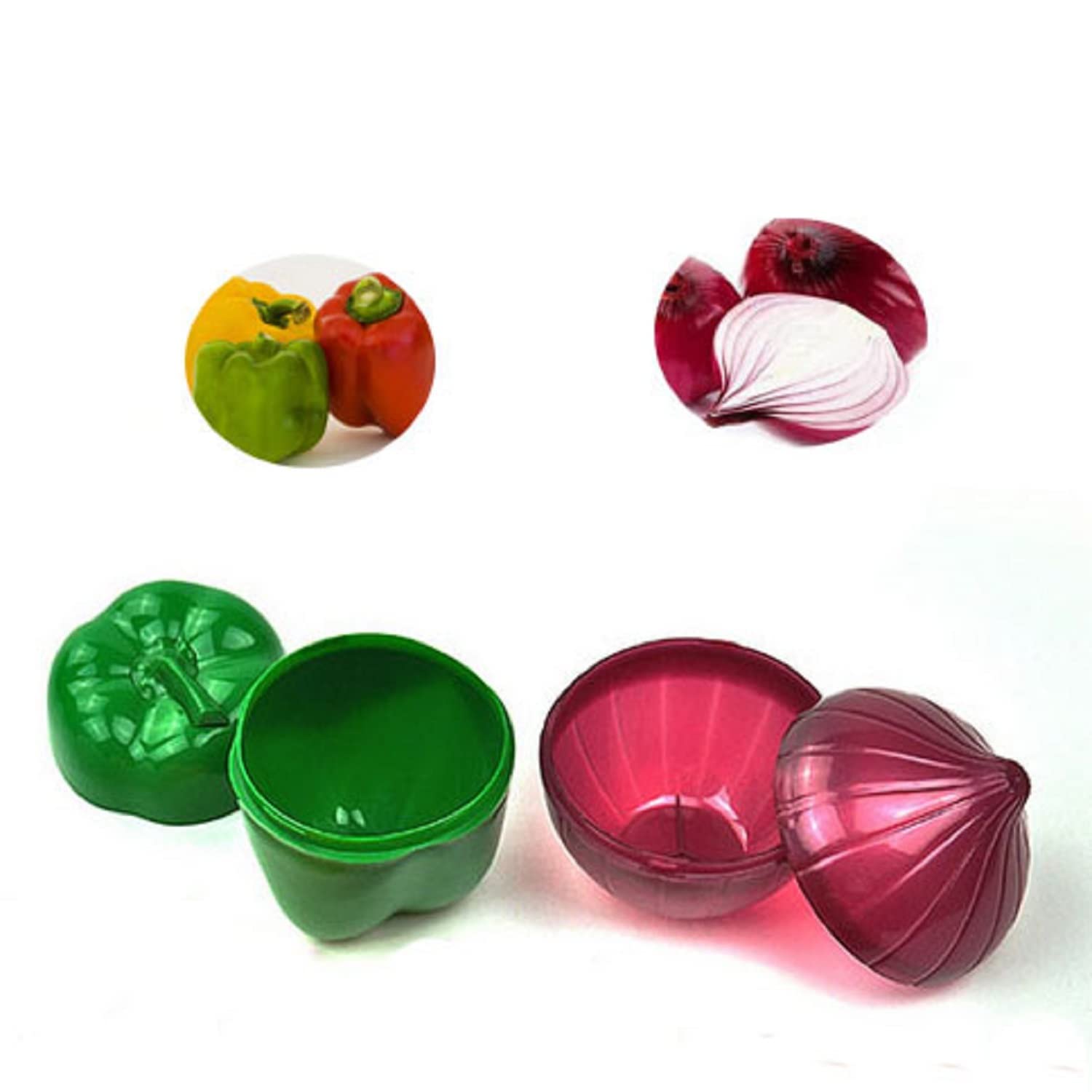 Miao Jin 4 Pcs Fruit And Vegetable Shaped Food Saver Storage Containers Holder Refrigerator Vegetable Crisper(Onion, Tomato, Lem