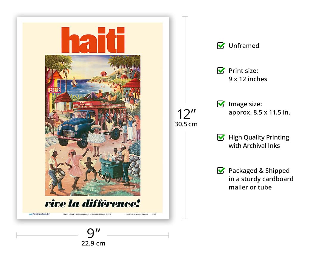 Haiti - Live The Difference! (Vive La Diff  Rence!) - Vintage Travel Poster By Andre Normil C.1970 - Master Art Print (Unframed)