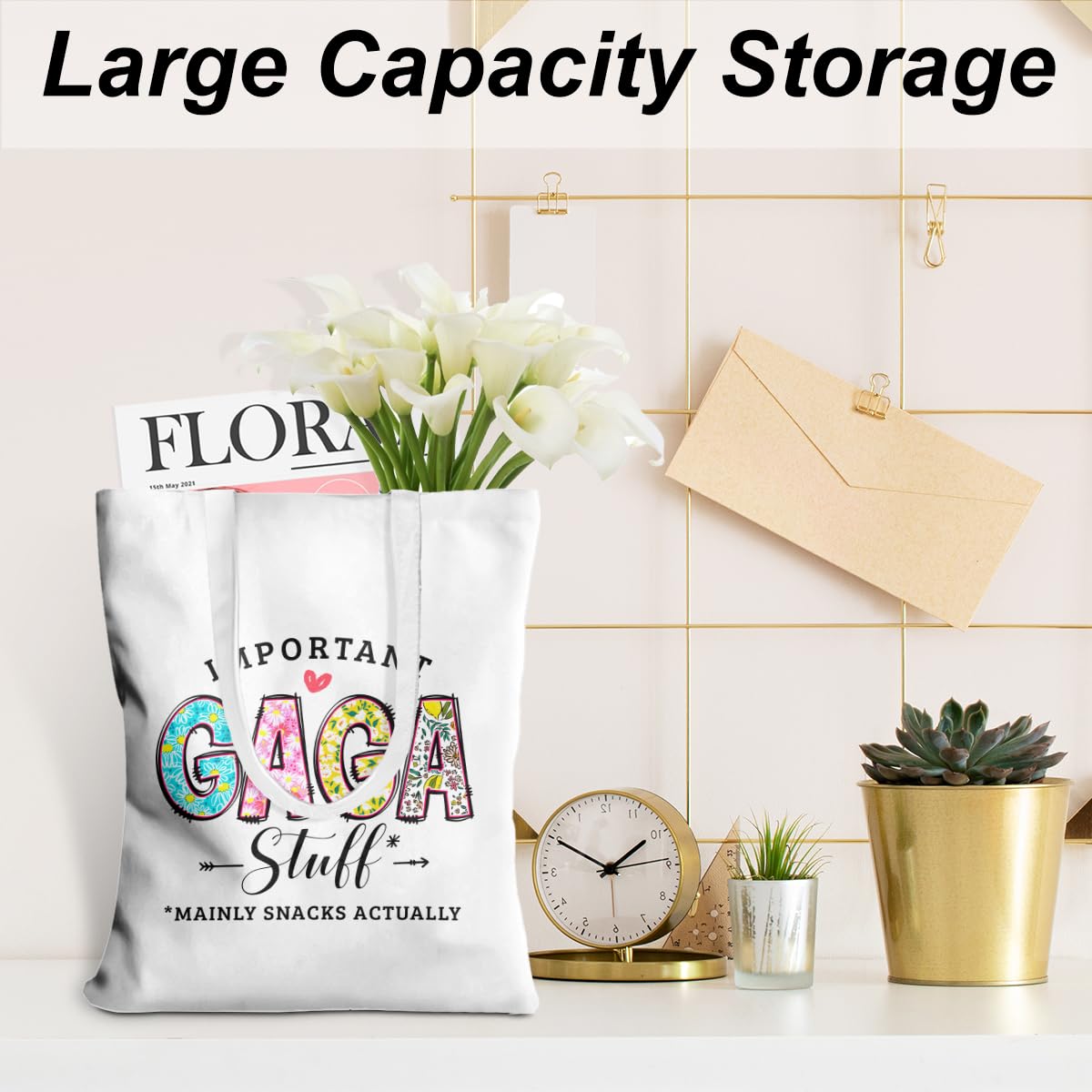 Grandma Gifts Gaga Tote Bag From Granddaughter Beach Bag Book Shopping Reusable Grocery Bags For Women Female Mom Nana Grandmoth