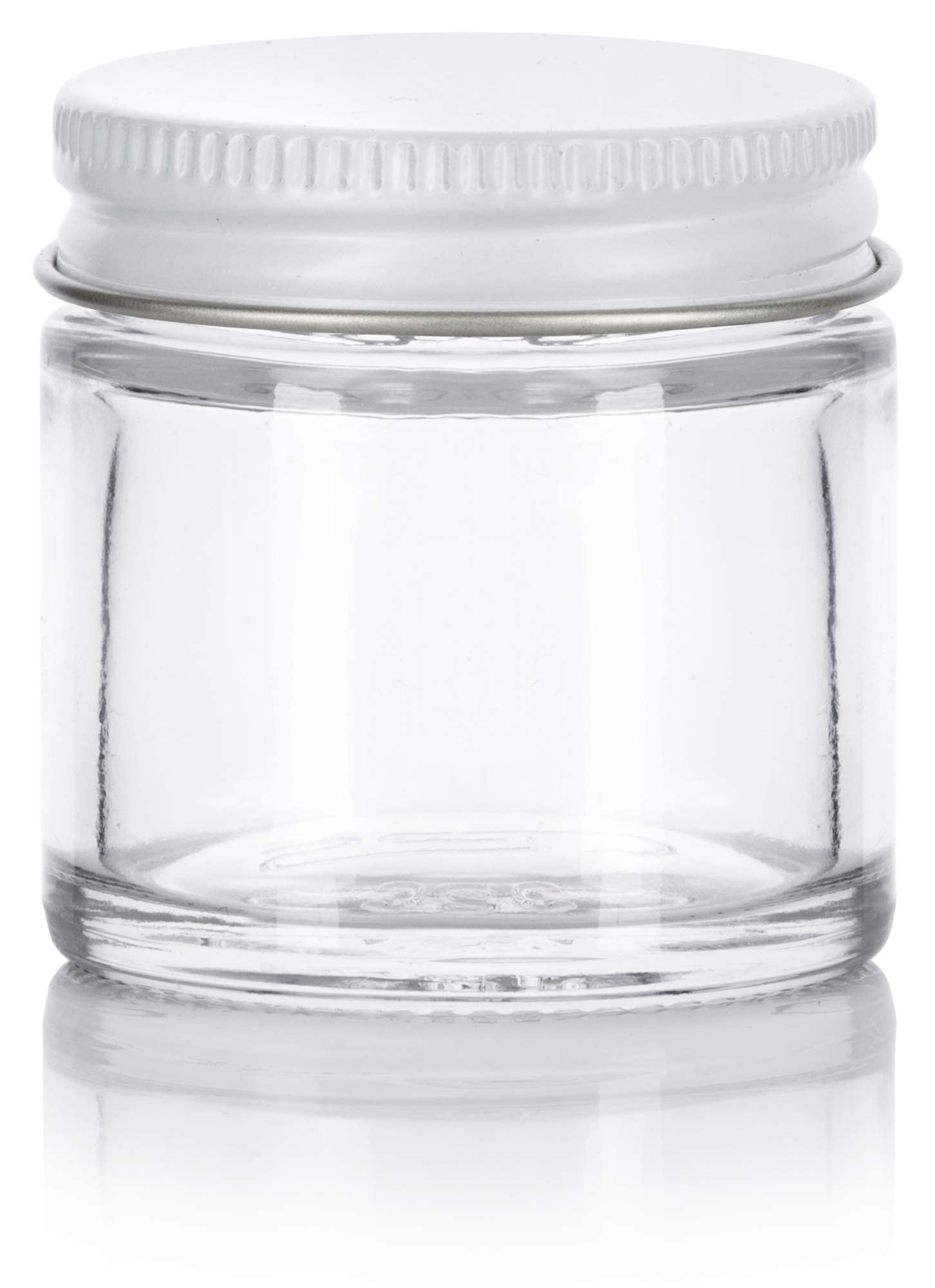 1 Oz / 30 Ml Clear Thick Glass Straight Sided Jar With White Metal Airtight Lid (4 Pack)