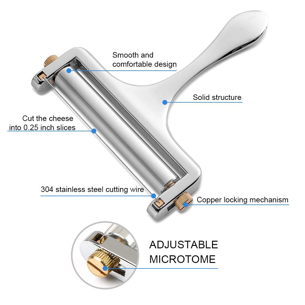 Naneezoo Cheese Slicer, Adjustable Thickness Heavy Duty Stainless Steel Cheese Slicers With Wire For Soft & Semi-Hard Cheeses -