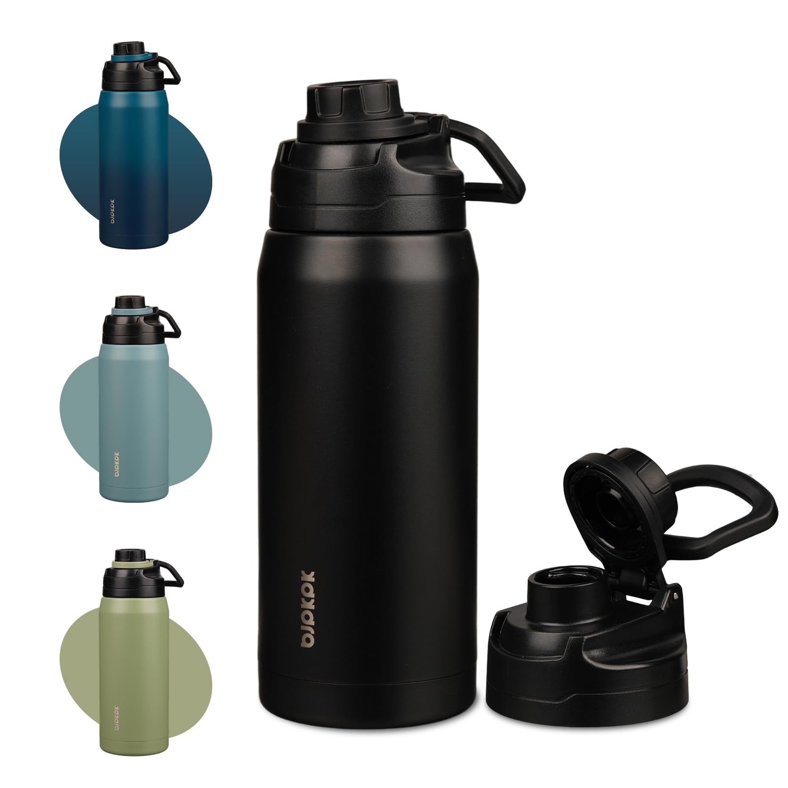 BJPKPK 36oz Insulated Water Bottle,Stainless Steel Bottles with Leakproof Spout Lid, Large Water Jug Wide Mouth, Keep Drinks Col