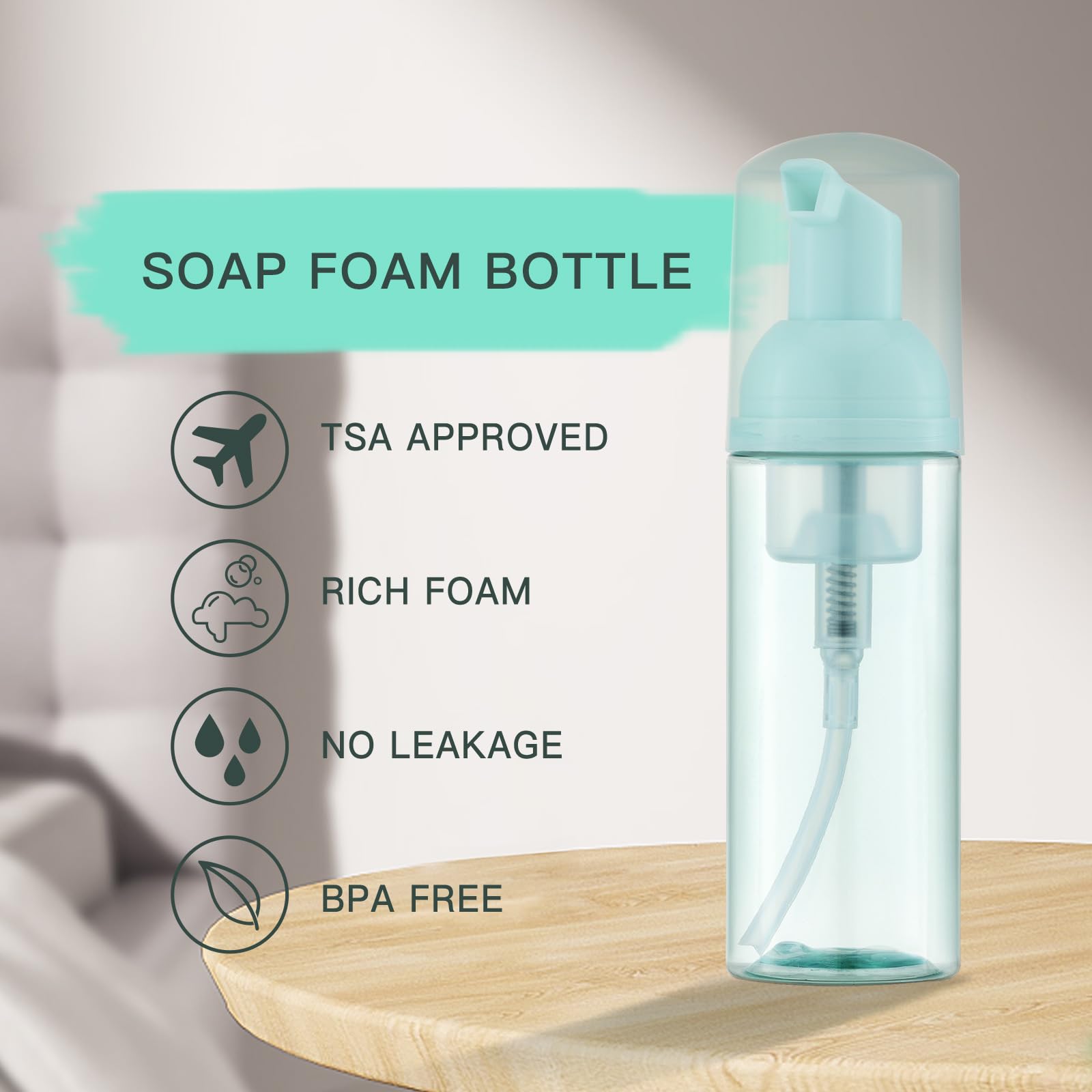 Tekson 30Pcs Soap Foam Bottle (2 Oz), Empty Travel Foaming Lash Shampoo For Cleanser, Dispenser (Green)