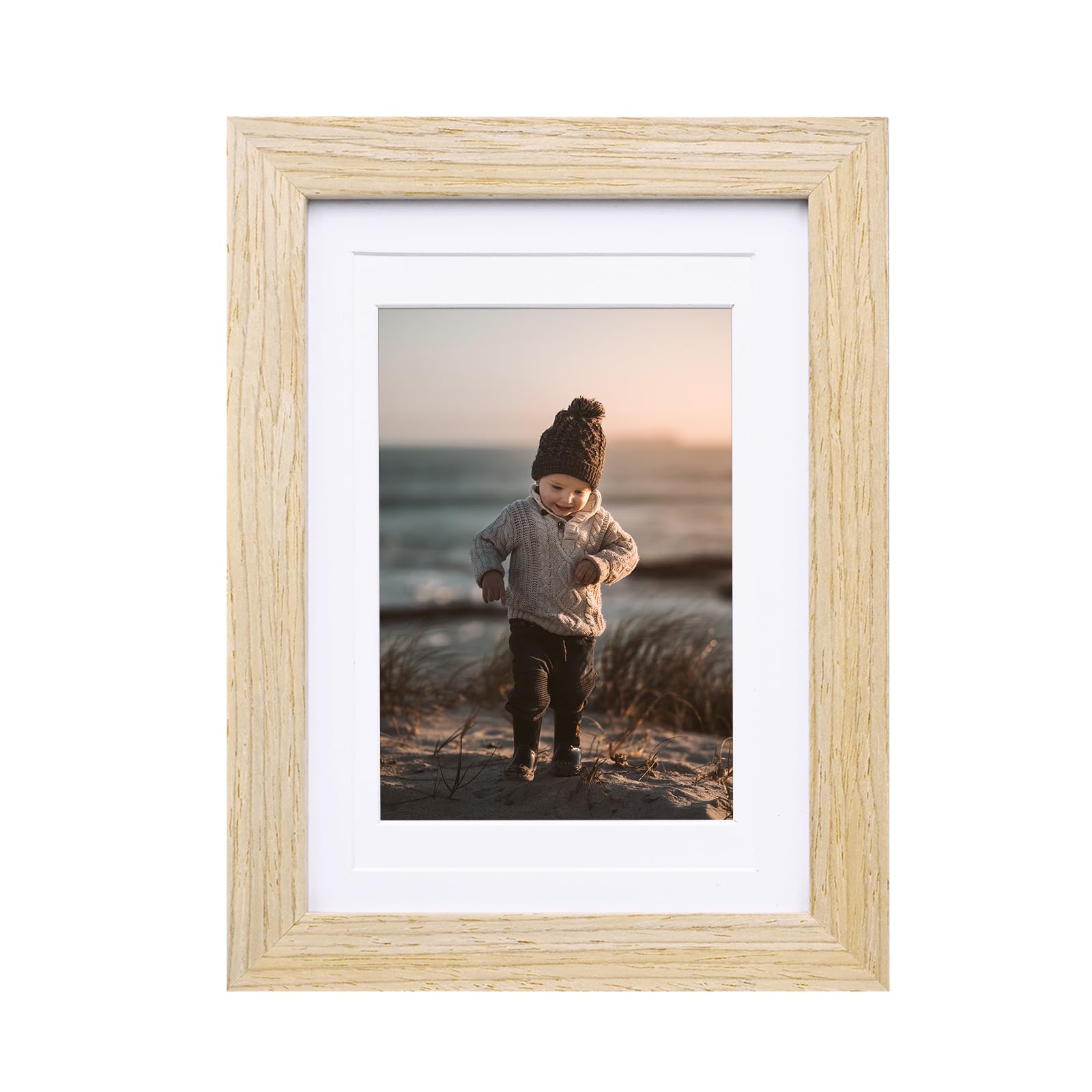 KINLINK 5x7 Picture Frame Natural, Wood Frame with Acrylic Plexiglass for Pictures 4x6 with Mat or 5x7 without Mat, Tabletop and