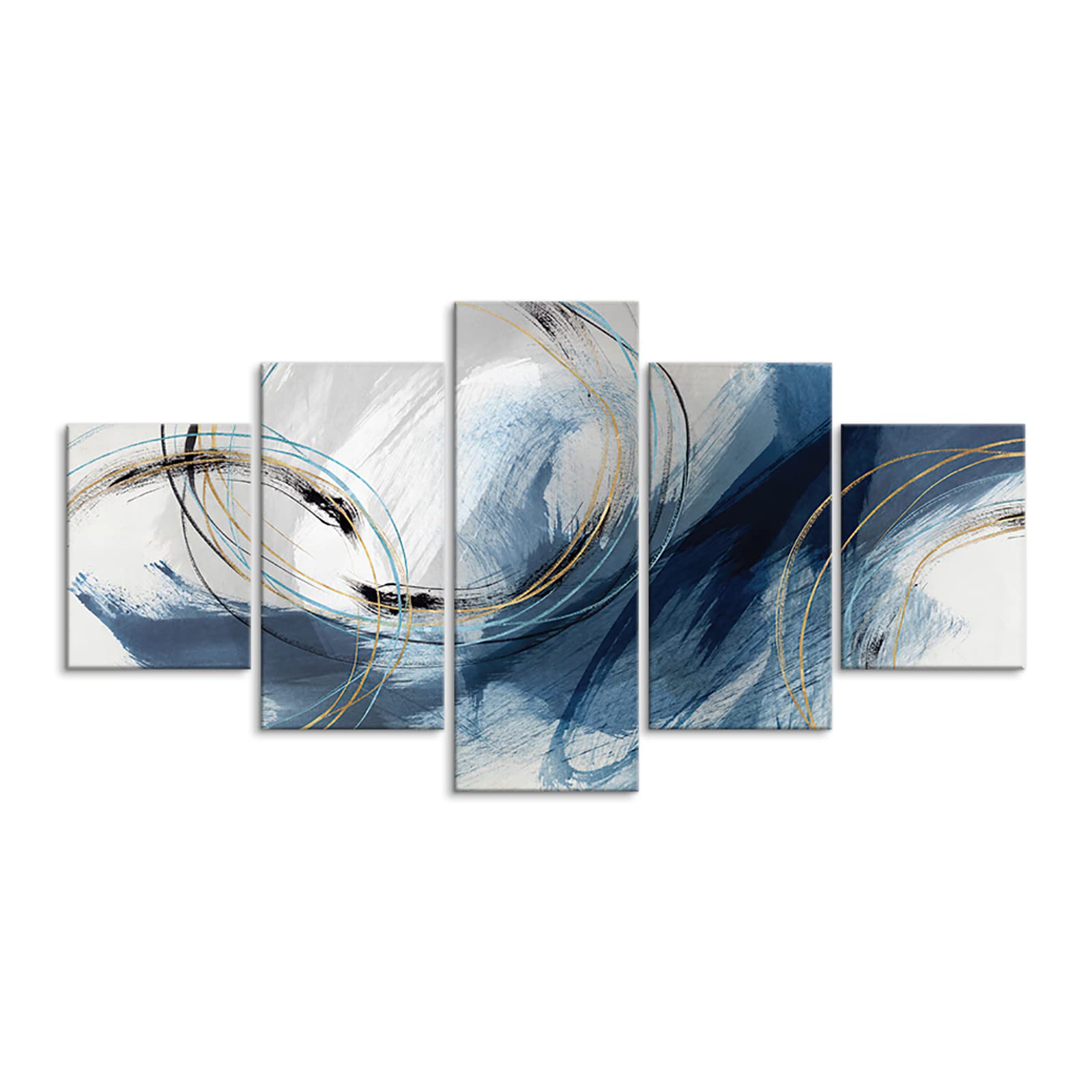 Fu-Keivy Blue Grey Abstract Canvas Wall Art Decor Fantasy Modern Artwork Painting For Living Room Bedroom 5 Panel Wall Pictures