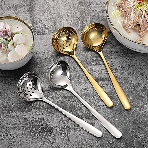 Mbbitl Soup Ladle Skimmer Slotted Spoon Set Stainless Steel Strainer Gravy Colander Hot Pot - Silver
