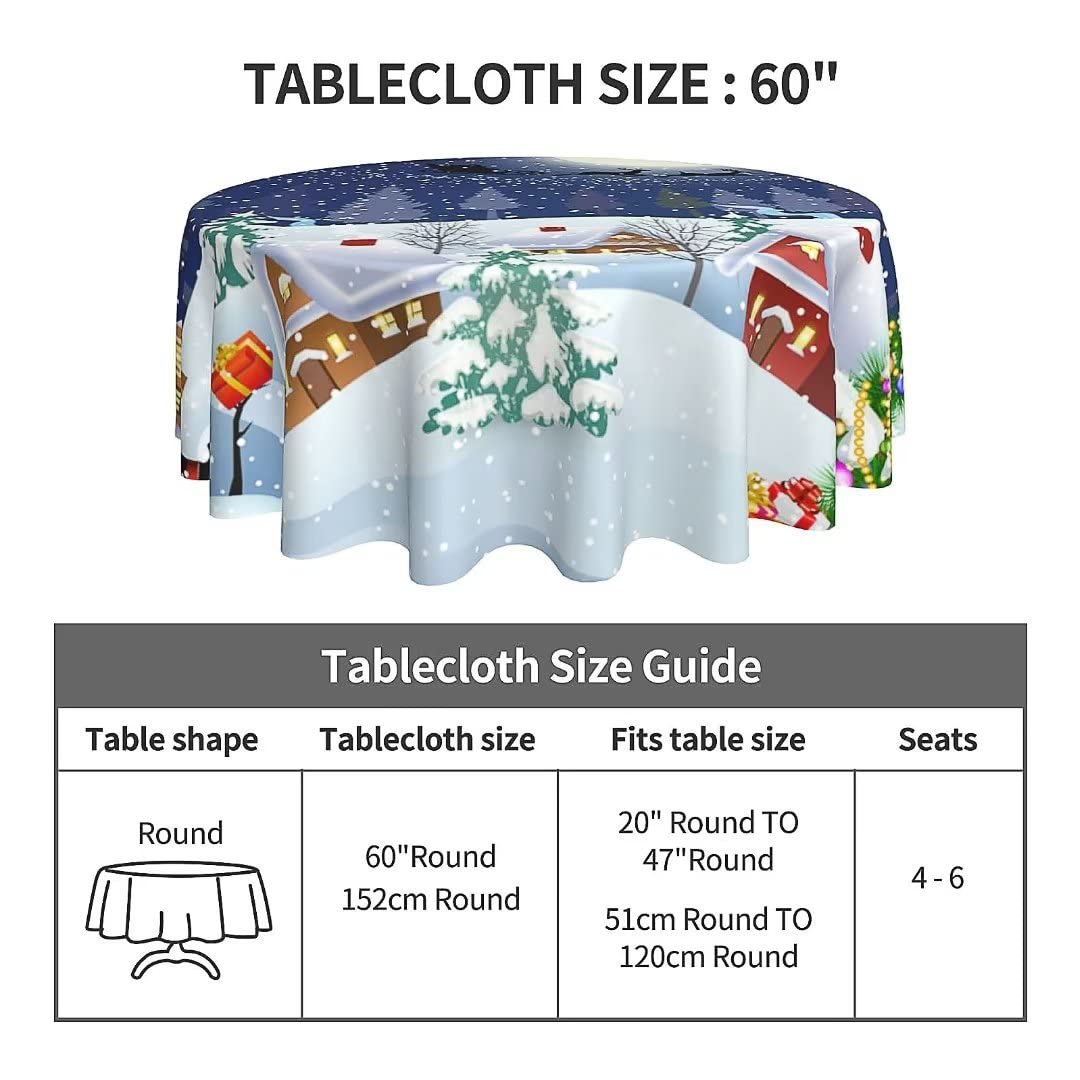 BETGINY Christmas Tablecloth - 60 Inch Round Blue Winter Snowman Xmas Tree Santa Stars Snow Table Cloth Dust-Proof Wrinkle Resis