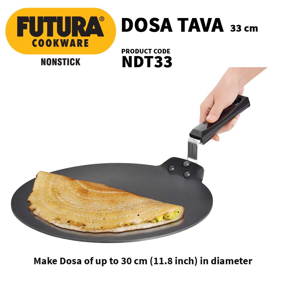 Hawkins Futura Nonstick Dosa Tava, Diameter 33 Cm (13 Inch), Thickness 4.88 Mm (Black) Ndt33