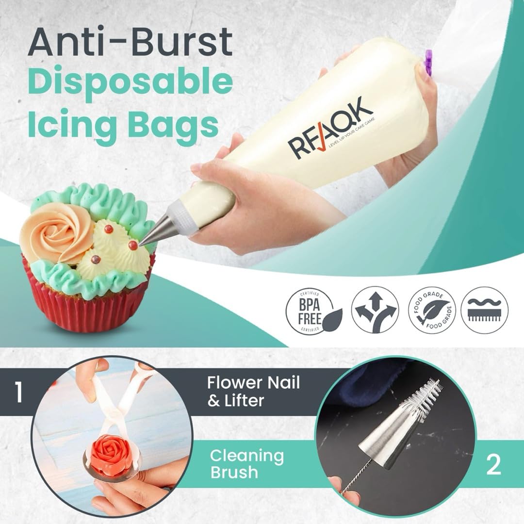 Rfaqk 74 Pcs Icing Piping Bags And Tips Set, Cake Decorating Kit With 48-Numbered Piping Tips, 20+1 Pastry Bags For Cookie Cupca