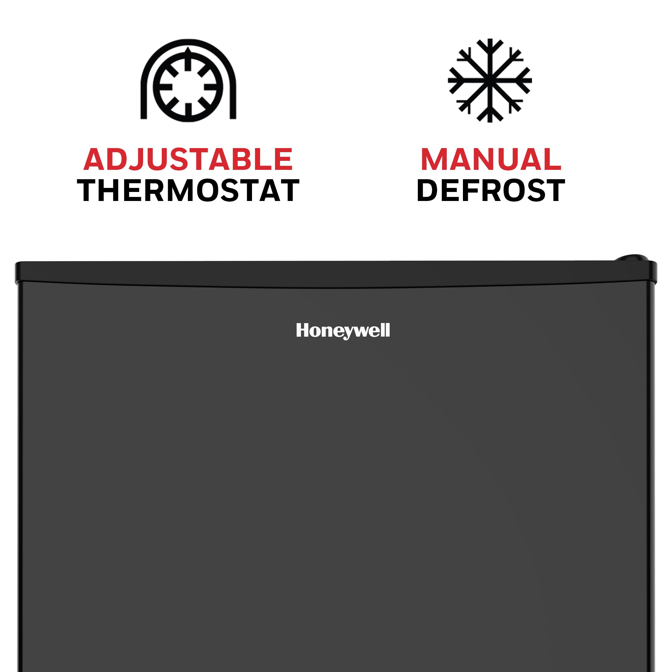 Honeywell Compact Refrigerator 1.6 Cu Ft Mini Fridge With Freezer, Single Door, Low Noise, For Bedroom, Office, Dorm With Adjust