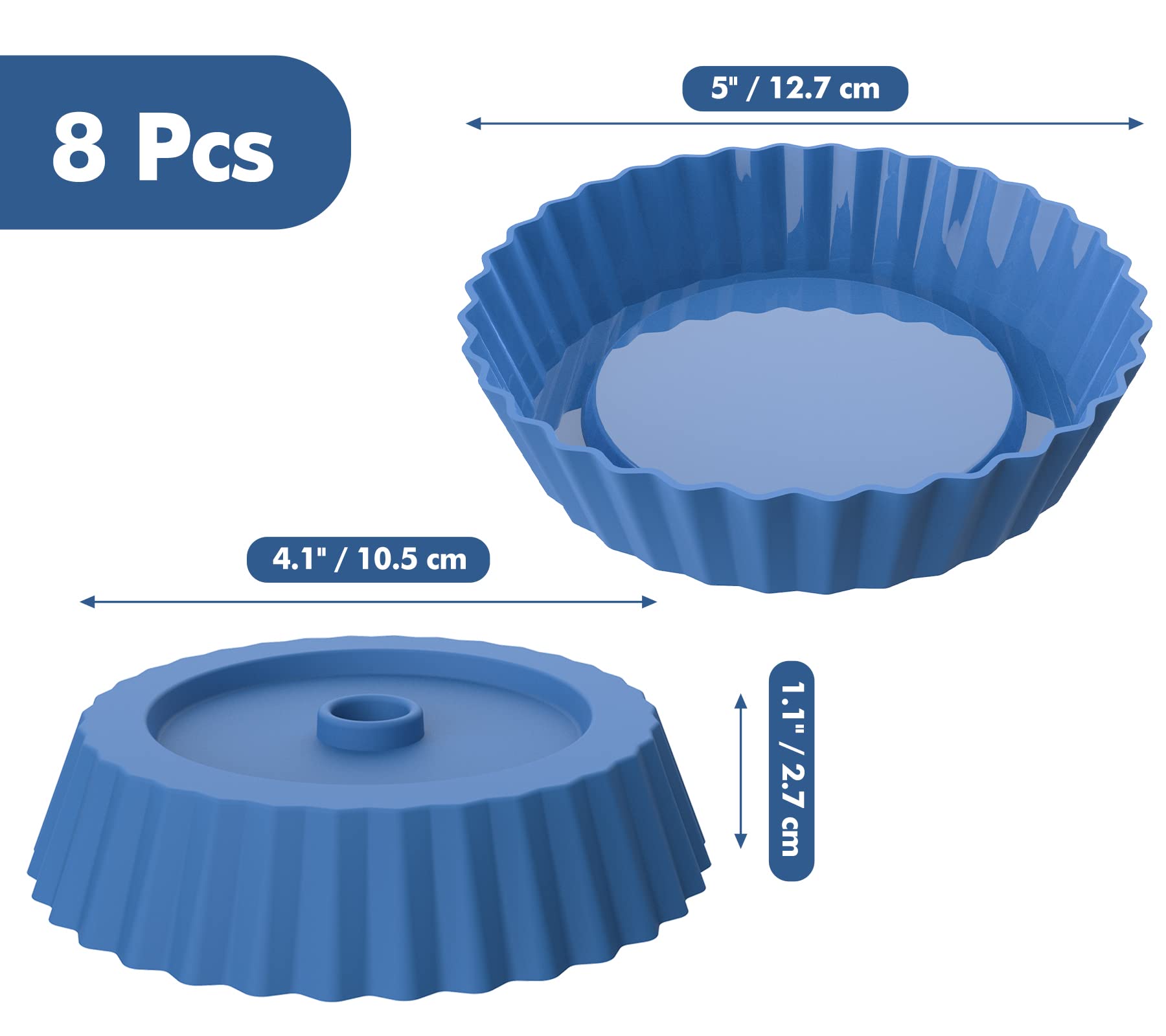 Webake Silicone Quiche Pan, 8Pcs Fluted Tart Pans 5 Inch Round Baking Molds Small Maryann Cake Pans For Baking - Multicolor