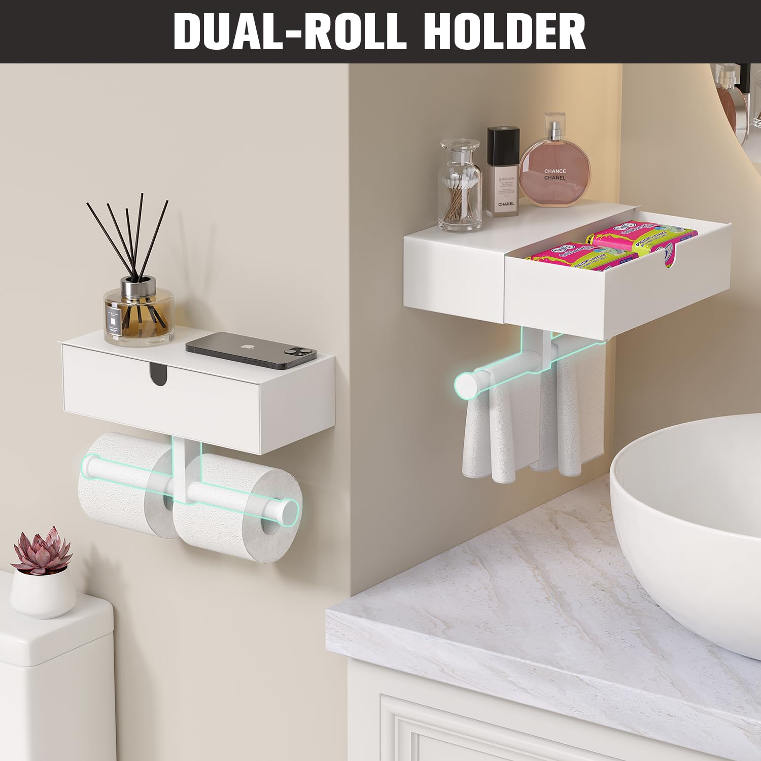 Tindbea Toilet Paper Holder With Storage - Stainless Steel Wall Mounted Toilet Paper Holder With Shelf, Flushable Wipes Holer Di