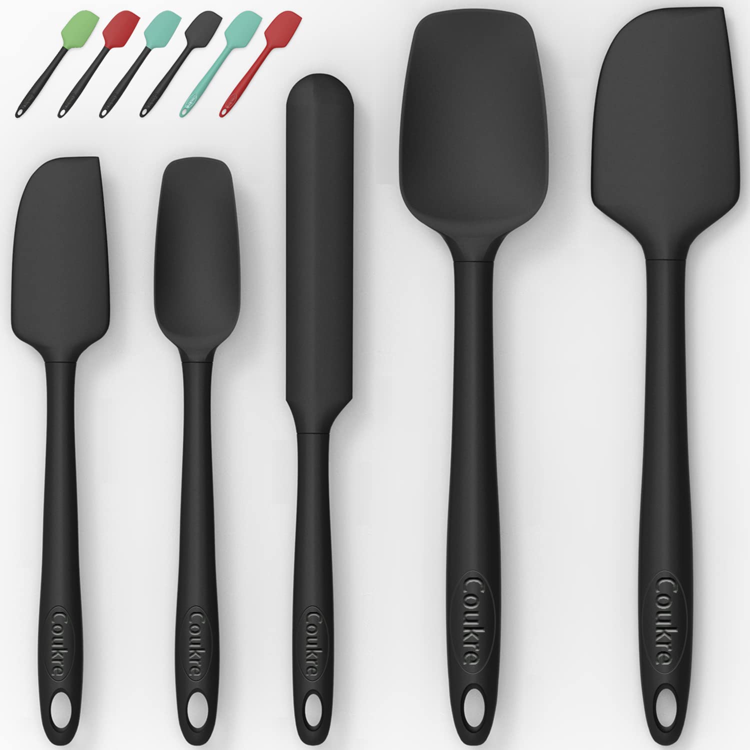 Silicone Spatula Set Of 5,High Temperature Resistant, Food Grade Silicone, Dishwasher Safe, For Baking, Cooking (Pure Black)