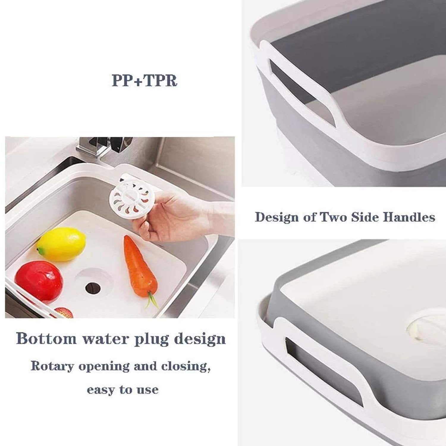 Leemeimei 9L (2.4Gal) Dish Basin Collapsible With Drain Plug Carry Handles,Kitchen Storage Tray Dish Wash Basin, Portable Dish T