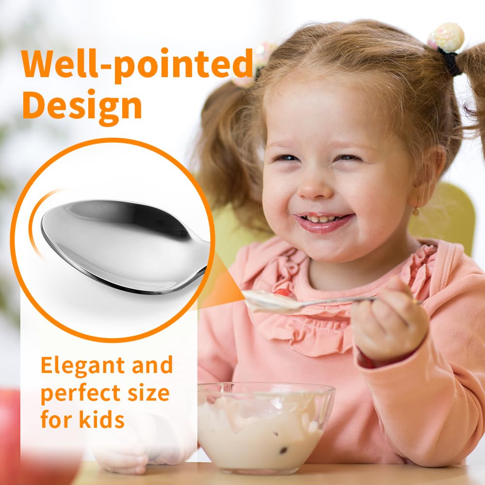 FUNNUO 4 Piece Toddler Utensils, Stainless Steel Toddler Forks and Spoons, Safe Kid Silverware Set for Self Feeding, Children Fl