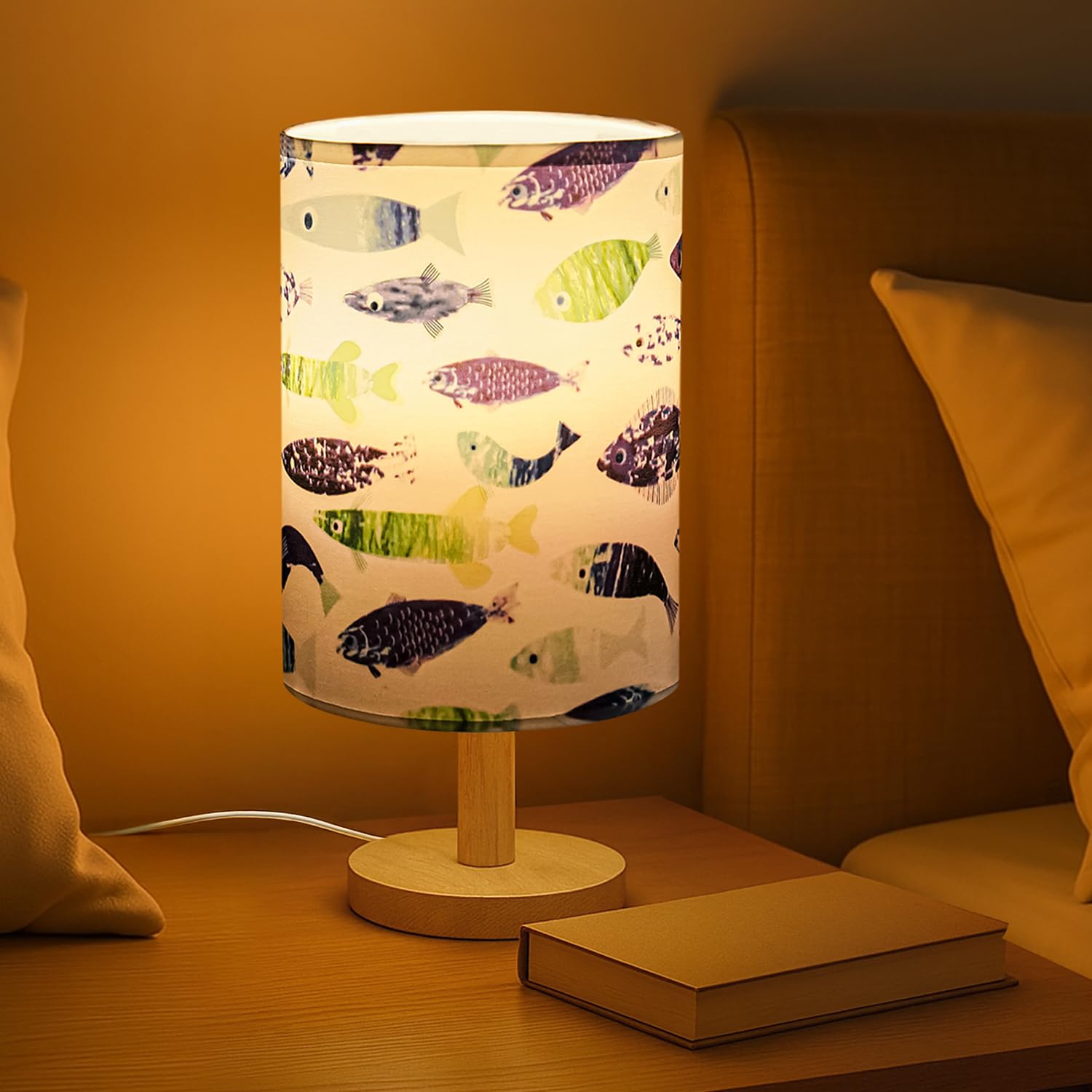 About Space Night Lamp  Fish Themed Bedside Reading Lamp With Wooden Base For Night,Bed Room,Living Room,Home & Decor Cylindri