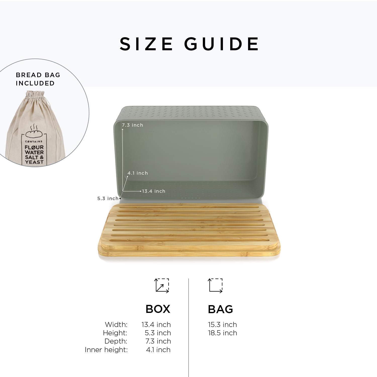 Lars Nysm Bread Box I Metal Box With Linen Bag For Long Lasting Freshness I Bread Bin With Bamboo Lid Usable As Cutting Board I