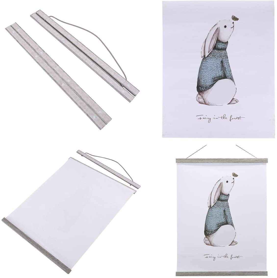 2 Pack Magnetic Poster Hanger Frame, 10X14 10X16 10X20 Light Wood Wooden Magnet Canvas Artwork Print Dowel Poster Hangers For Fr