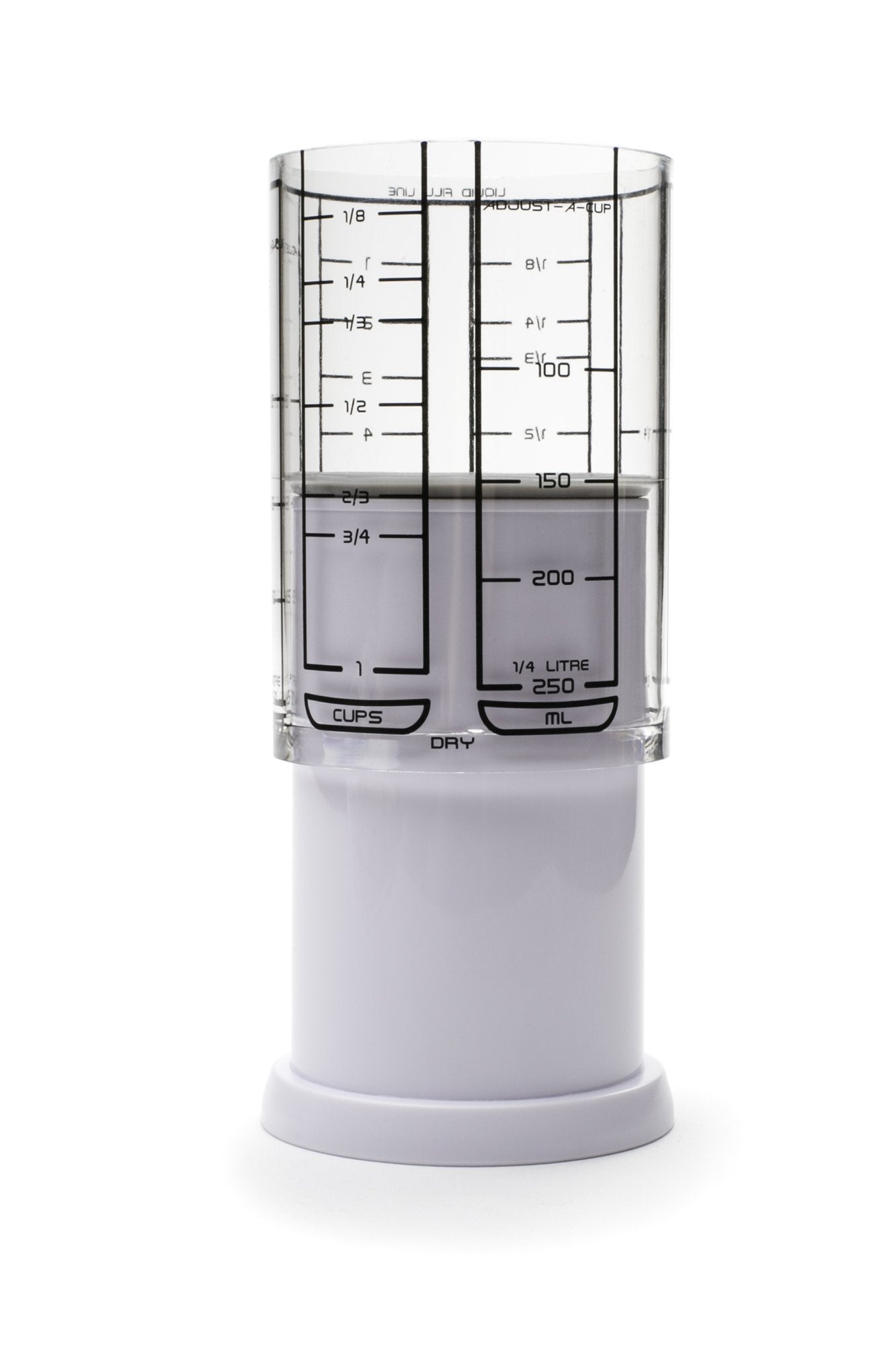 KitchenArt 1 Cup Adjust-A-Cup, Plastic Measuring Cup, White/Clear, Model 23210