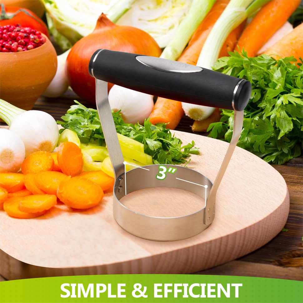 Hulisen Plain Edge Food Chopper, 3 Inch Manual Hand Chopper Dicer, Stainless Steel Round Handheld Food Cutter With Grip Handle,
