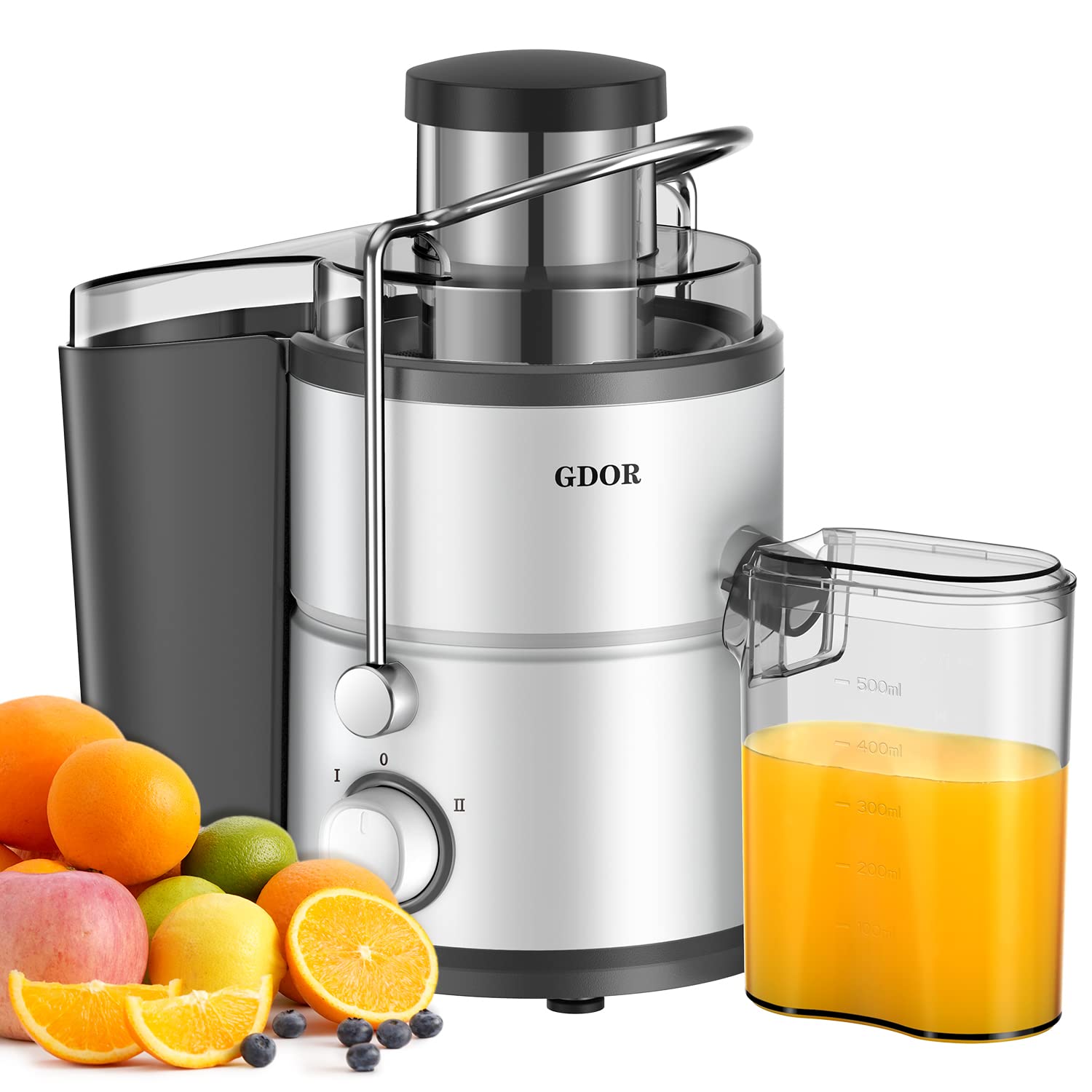 Juicer With 800W Motor, Gdor Juicer Machine With 3    Feed Chute, Dual Speeds Juice Maker For Fruits And Veggies, Anti-Drip Func