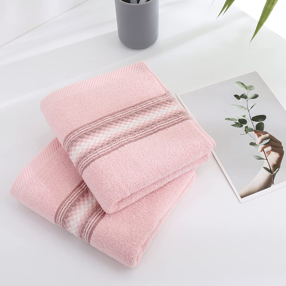 Yiluomo Pink Hand Towels 100% Cotton Soft Absorbent Summer Decorative Textured Striped Decorative Hand Towel For Bathroom 13 X 2