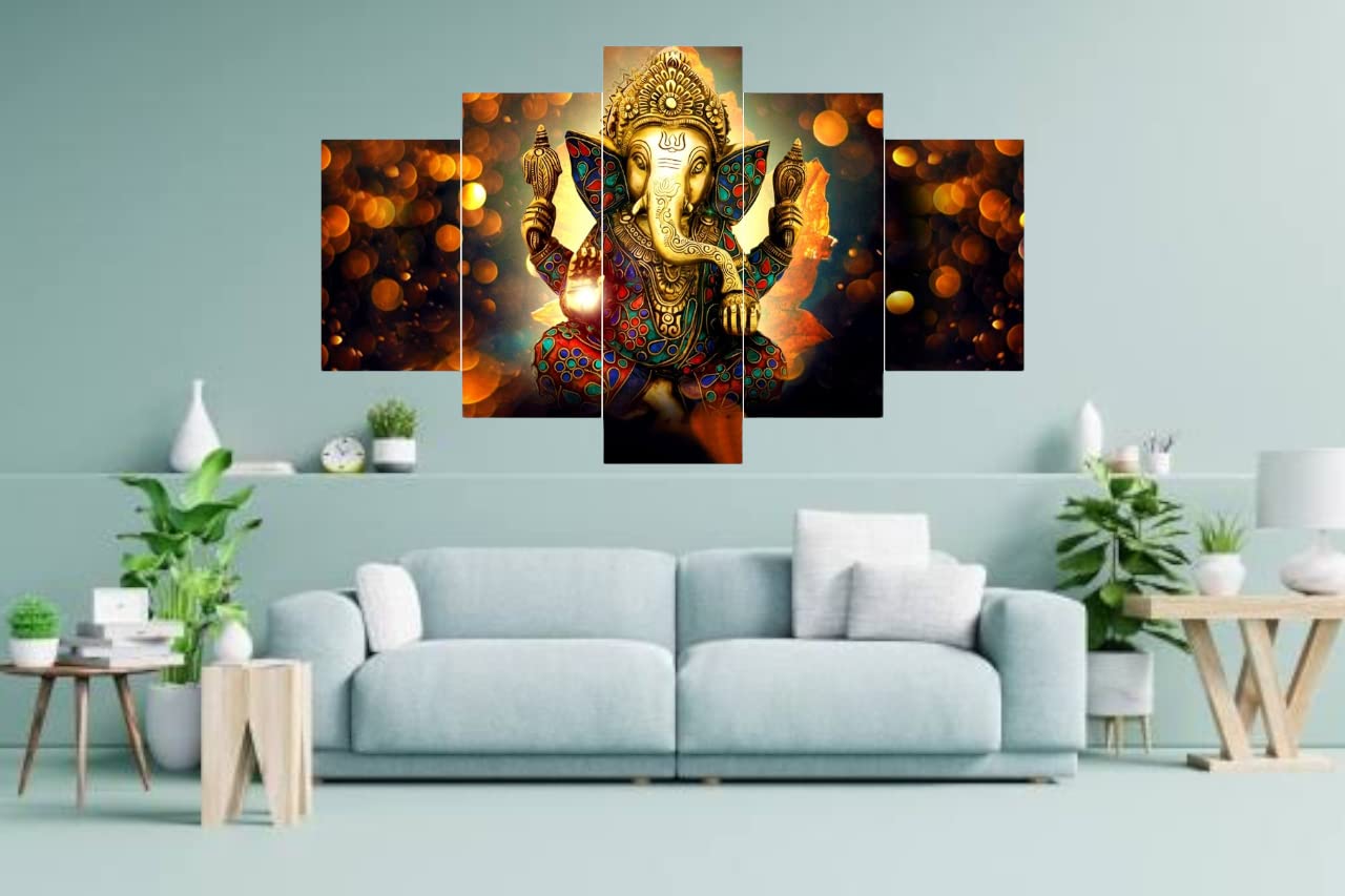 CIRCADIAN Home God Ganesha Painting 3D Art Work Framed Ultra Uv Painting Hindu Idol Ganpati Big Size (75 X 43 Cm) Multicolor