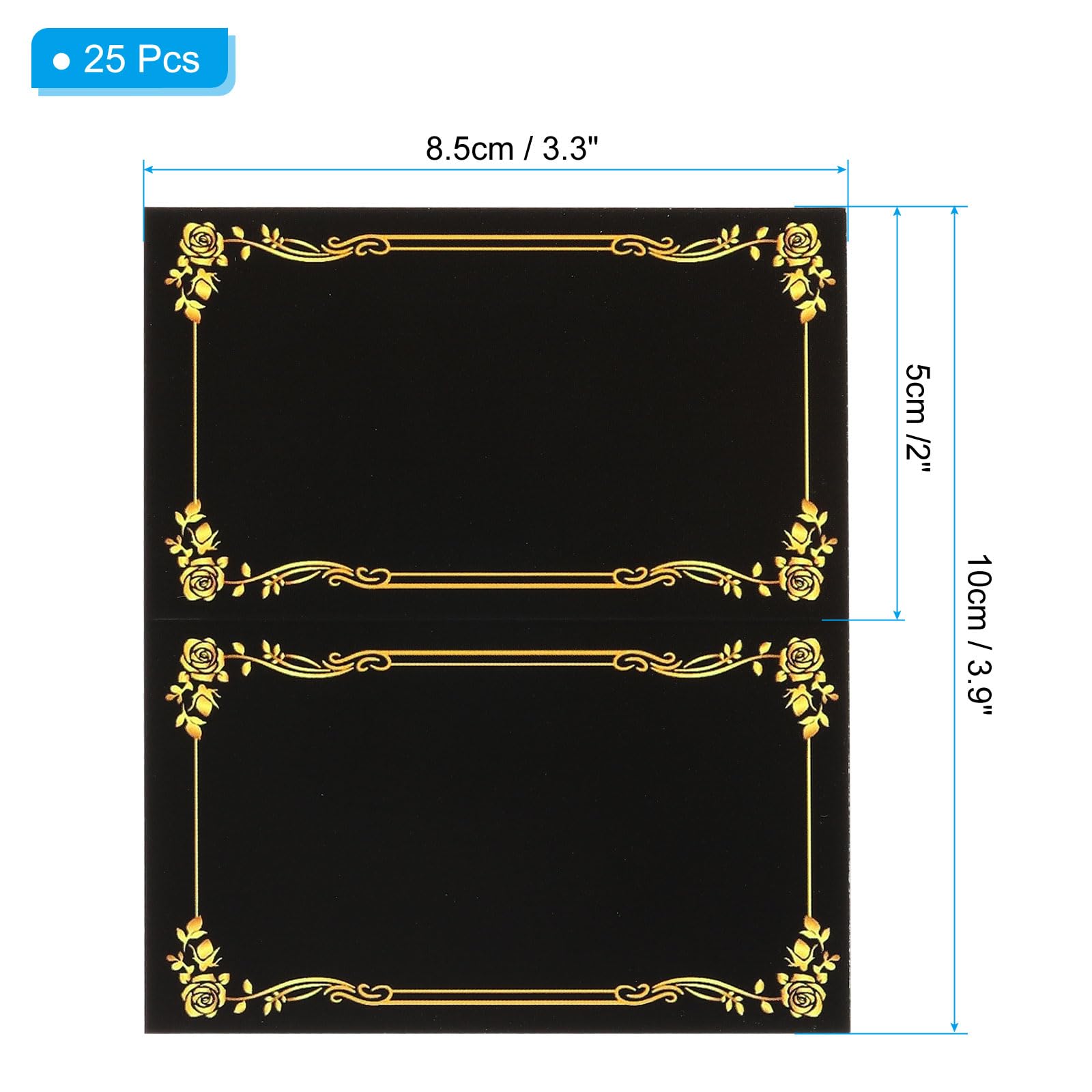 Patikil 25 Pack Reserved Table Signs, Gold Edge Printing Tables Tent Blank Card, Black