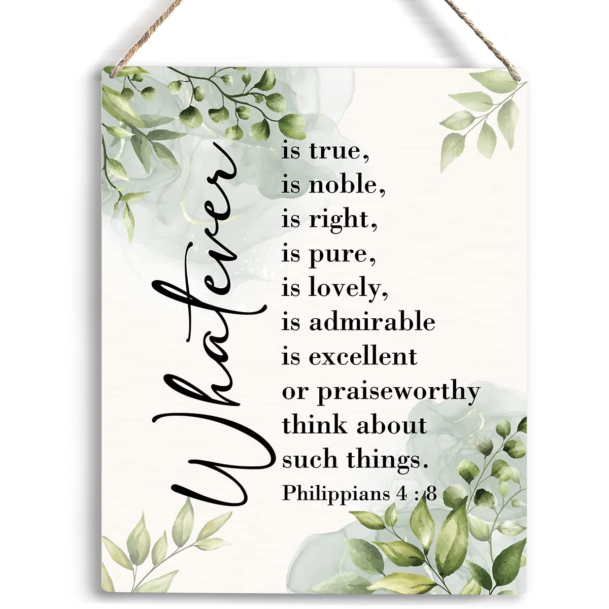 YCYD Christian Inspirational Wall Art Whatever Is True Noble Right Philippians 4:8 Wooden Hanging Sign Christian Bible Verse Wal