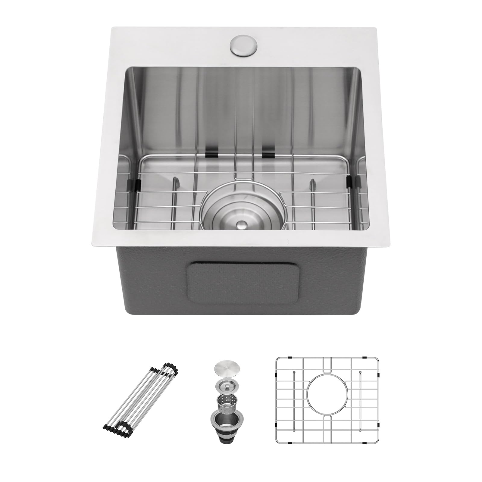 Sarlai 15 Drop Bar Sink Stainless Steel - 15 Inch Bar Prep Sink Topmount Stainless Steel 16 Gauge Deep Single Bowl Over Counter