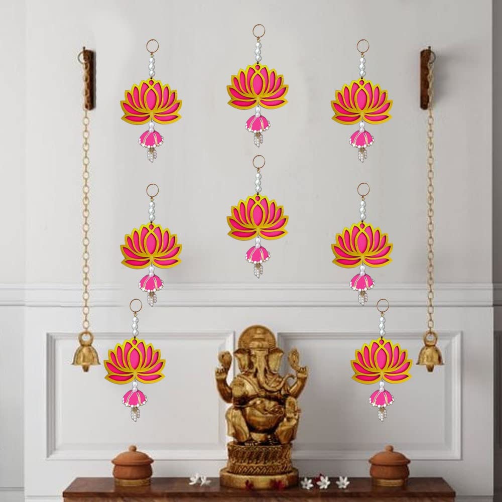 GIFT JAIPUR 8 Pc Pink Lotus Jhumka Gift Decorative Showpiece for Diwali Ganesh Chaturthi Pooja Home Wall Decor Temple Marriage W
