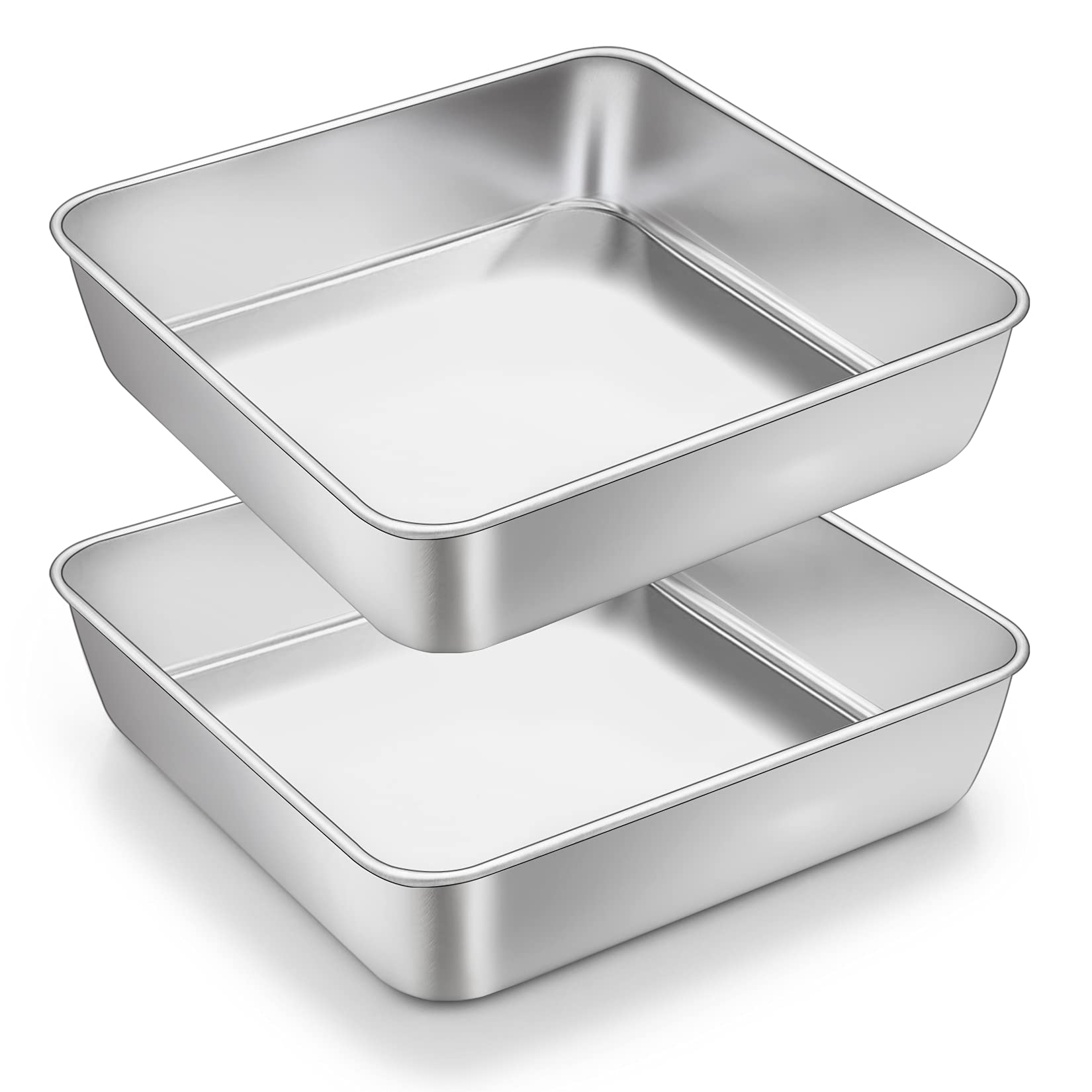 P&P CHEF Square 9x9 Baking Cake Pan, 2 Pcs Stainless Steel Brownie Pan