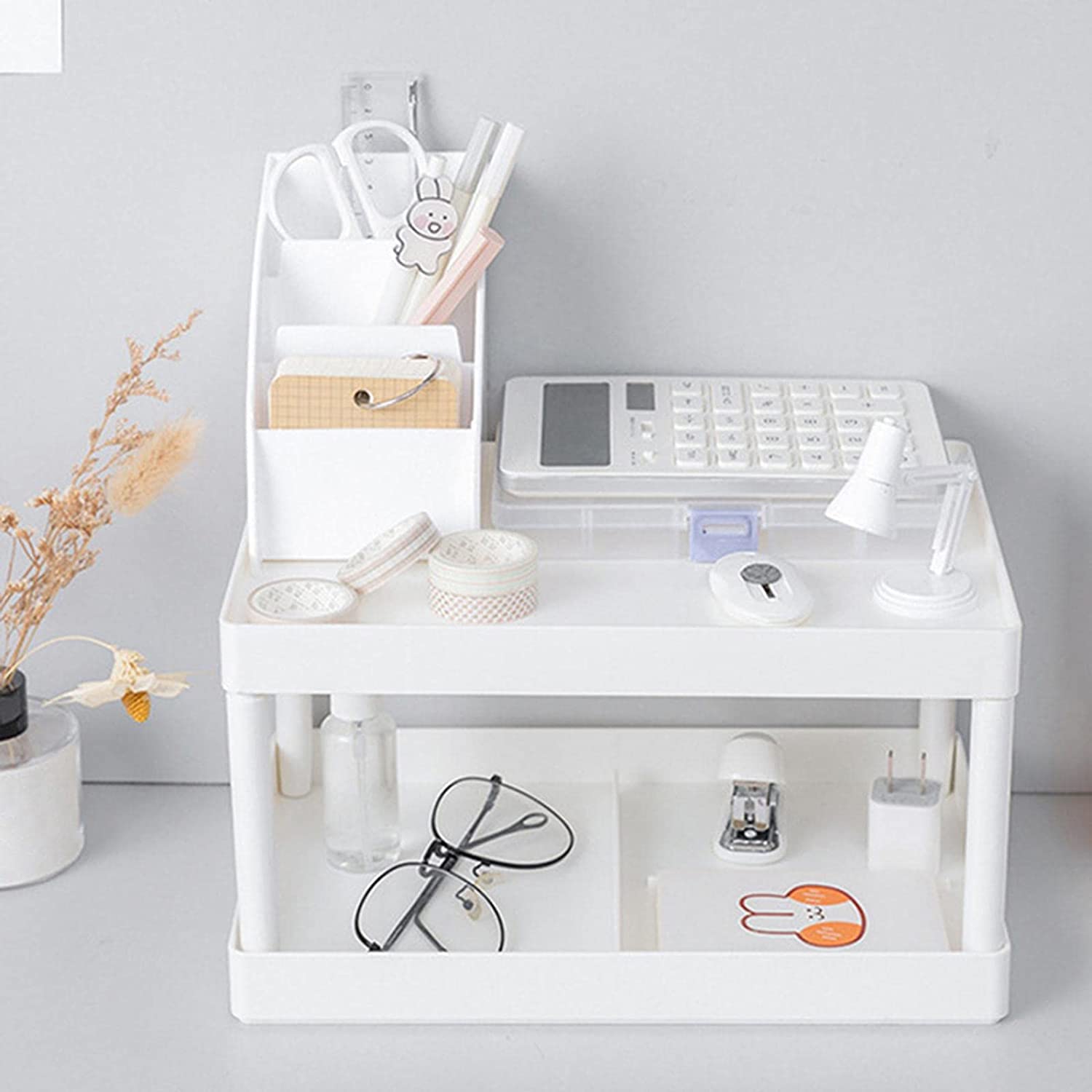 Xibo Abs Double Layer Shelf Desktop Storage Rack Dormitory Desk Cosmetic Stationery Sorting Rack Sundries Organizer Tray Cosmeti