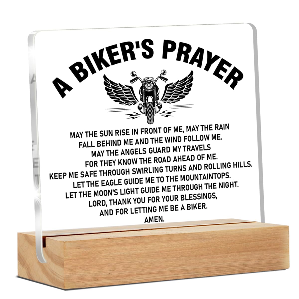 Biker Gifts, Gifts for Bike Lover Motorcycle Rider, Bikers Prayer Clear Desk Decorative Sign Home Acrylic Decor