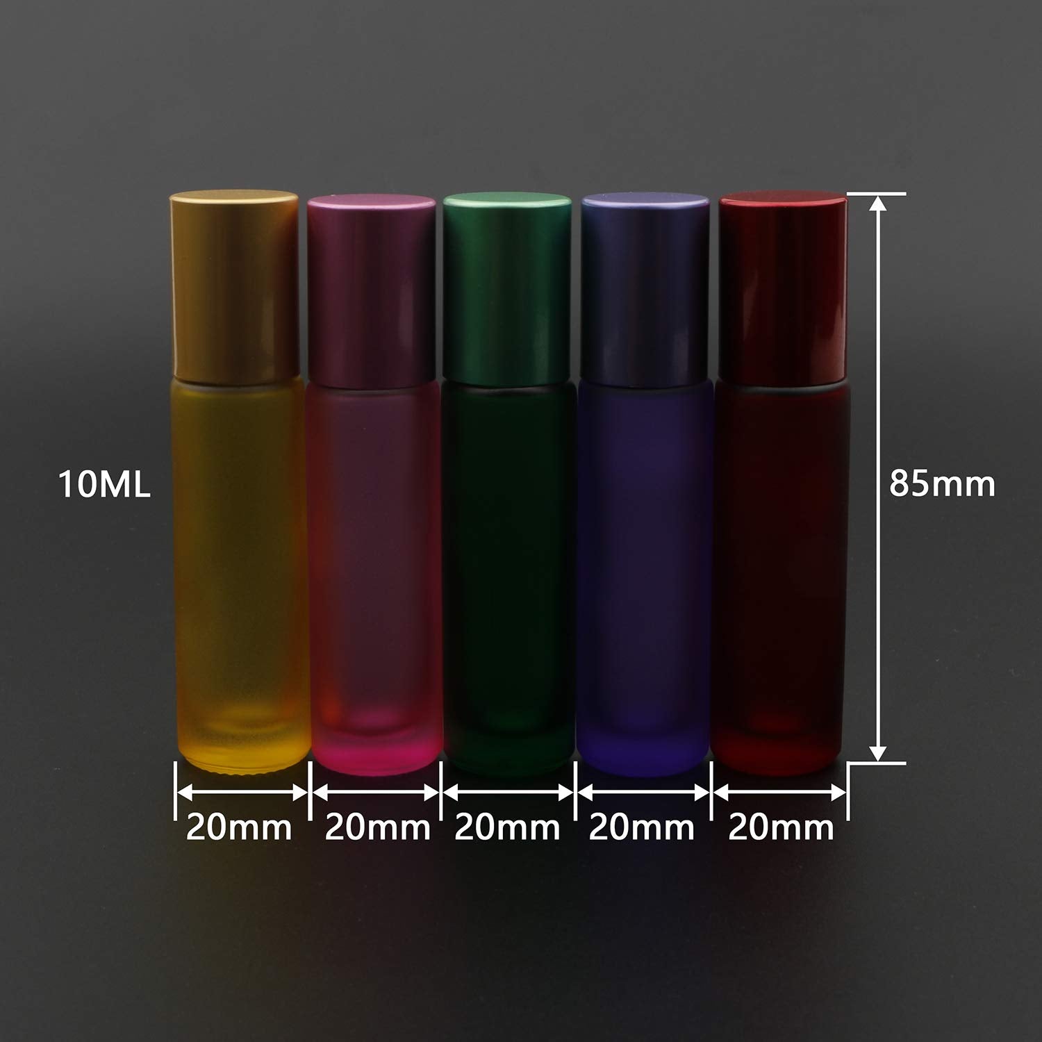 Kesell 10 Pack - 5 Color 10Ml Frosted Glass Roller Bottles Vials With Stainless Steel Roller Ball For Essential Oils, Aromathera