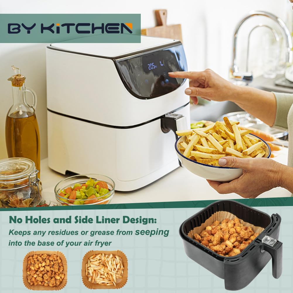 Bykitchen Large Air Fryer Liners, Set Of 100, 10 Inch Square Air Fryer Liners, Xl Air Fryer Disposable Paper Liner, Compatible W