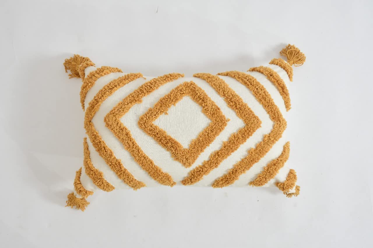 Wisdom Decor Tufted Cushion Cover 12 Inch X 20 Inch | Bedroom Cushions Set For Bed | Living Room Cushions For Sofa | Yellow Diam