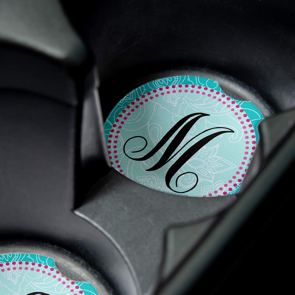 Monogram M | Car Coasters For Drinks Set Of 2 | Perfect Car Accessories With Absorbent Coasters. Car Coaster Measures 2.56 Inche