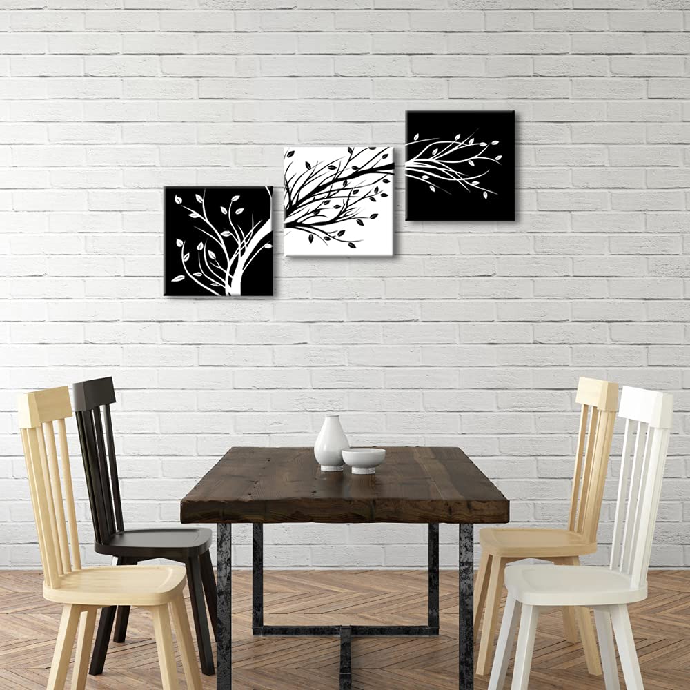 Wieco Art Leaves Modern 3 Panels Flowers Artwork Giclee Canvas Prints Black And White Abstract Floral Trees Pictures Paintings O