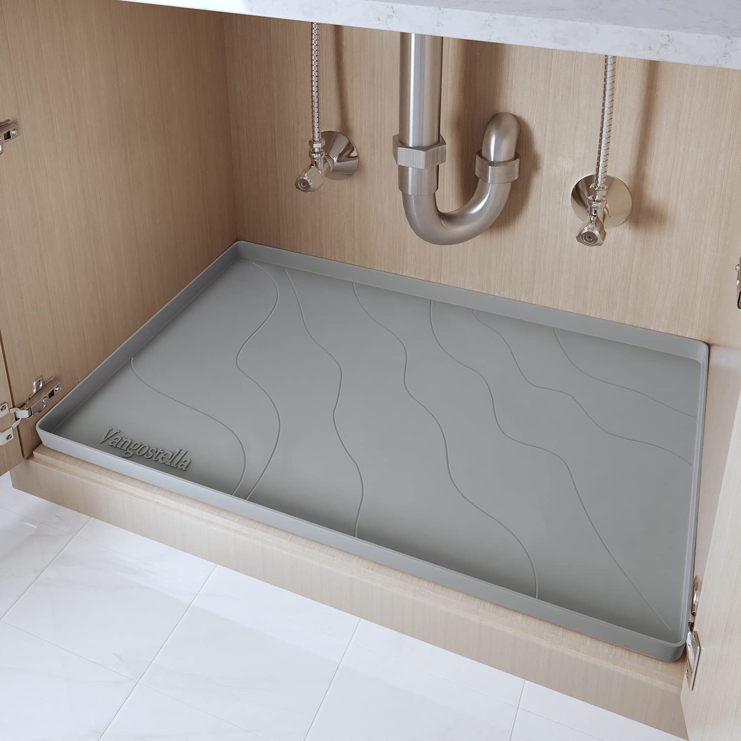 Vangostella Premium Under Sink Mats For Kitchen Waterproof 34 '' X 22 '', Extra Thick Non-Slip Silicone Under Sink Liner Drip Tr
