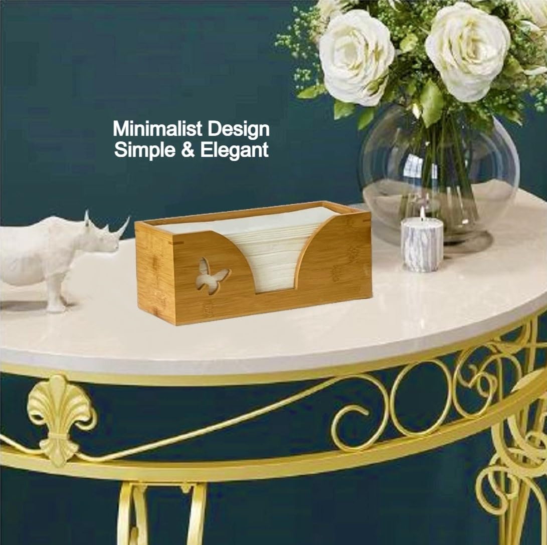 Countertop Paper Towel Dispenser With Engraved Butterfly In Natural Bamboo - Compatible With C Fold, Multifold, Trifold & Z Fold